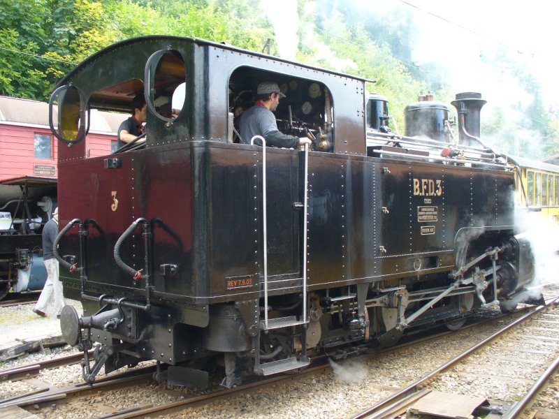 Dampflok HG 3/4  3 ( ex B.F.D / FO ) bei der Touristikbahn BC = Blonay - Chamby oberhalb Montreux im Museumsareal der BC am 09.09.2007
