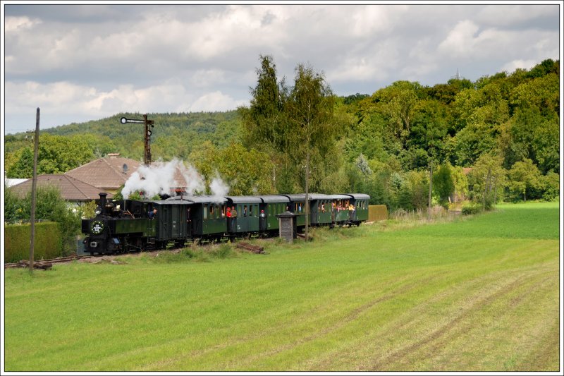 Dampflok  Klaus  (298.106) mit einem Sonderzug von Steyr nach Grnburg, anlsslich der Feierlichkeiten 120 Jahre Steyrtalbahn, aufgenommen kurz vor Aschach a.D. Steyr.