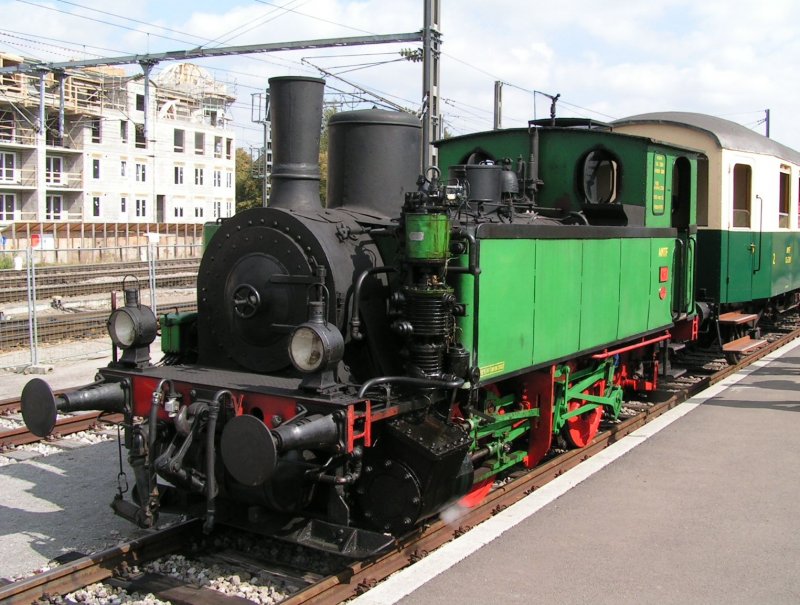 Dampflok N 8 im Bahnhof Ptange am Bahnsteig von der Museumsbahn  Train 1900 , kurz vor der Abfahrt in Richtung Fond de Gras. 16.09.07  