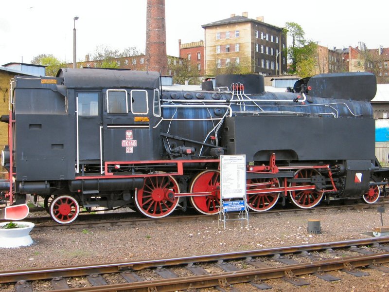 Dampflok TKt48 der PKPaufgestellt im Bahnhof Stettin, Aufnajme vom Mai 2006