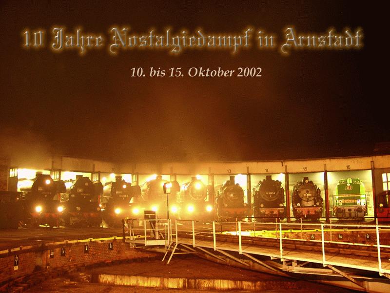 Dampflokparade im Bw Arnstadt hist anllich >>10 Jahre Nostalgiedampf in Arnstadt<<, aufgenommen am 11.10.2002.