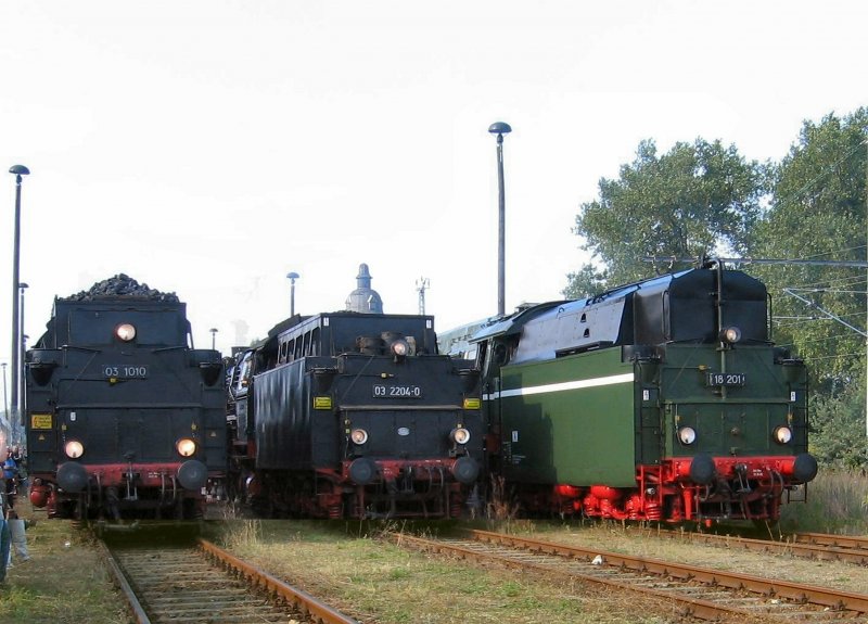 Dampflokparade im ehem.Bw Sch�neweide, 3 Tender voraus (2* BR 03, 1 * BR 18) am  1. 10. 2006