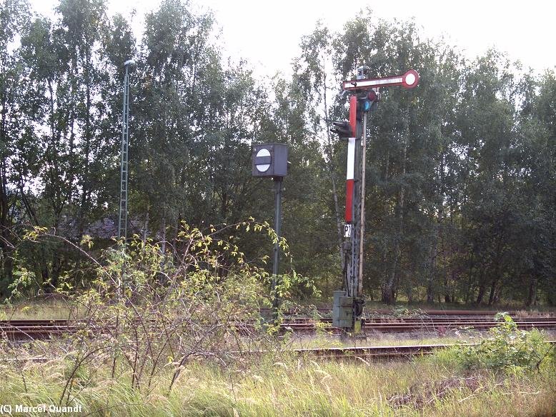 Das Ausfahrsignal P2.Dieses Signal ist Zwergbauweise und besitzt sogar ein groen Flgel und Zusatzsignal.
