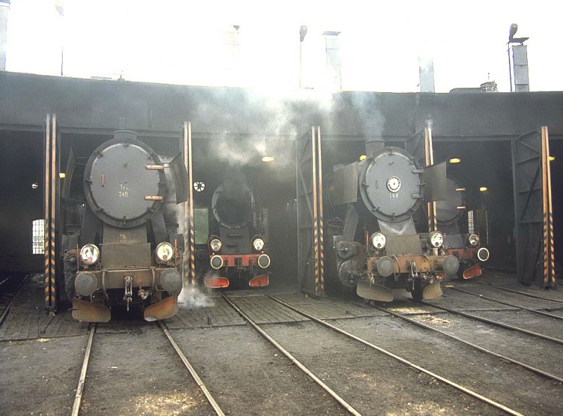 Das BW Wolsztyn (Wollstein) im Mrz 1991 Heute sind nur noch 2-3 Dampfloks tglich im Planeinsatz.(Archiv P.Walter)