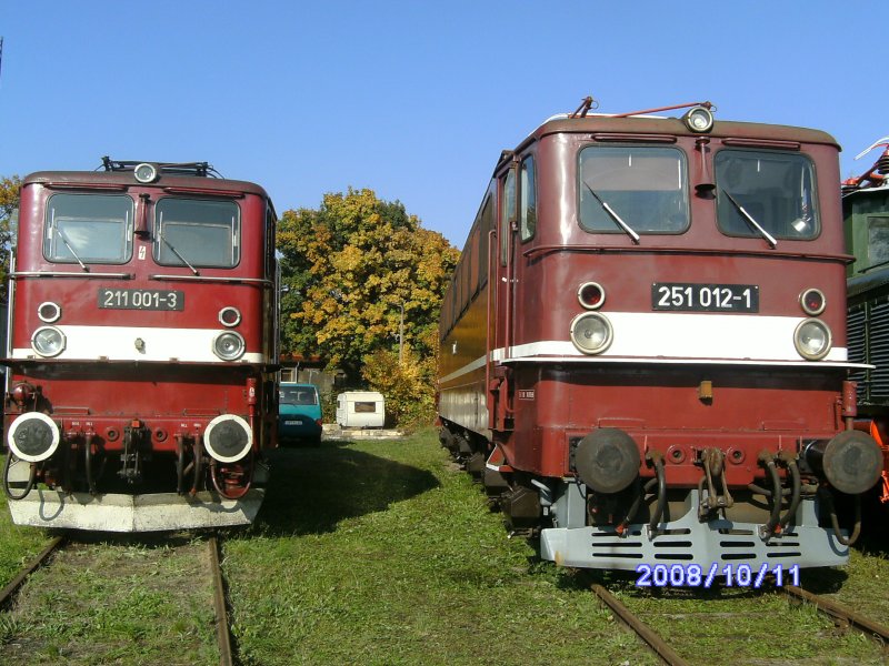 Das Duo 211 001 und 251 012 am 11.Oktober 2008 in Weimar beim  Groen Holzrollertreffen .