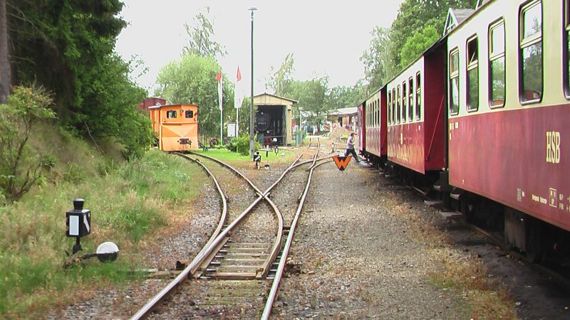 Das Gleisfeld des Bahnhofs Hasselfelde der Harzer Schmalspurbahnen.