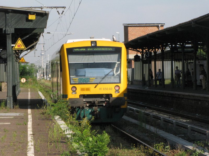 Das Gras auf dem Bahnhof Berlin-Schneweide wchst schon so hoch das der Verkehr der ODEG nur zweitrangig bei diesem Bild vom 07.08.09 erscheint.