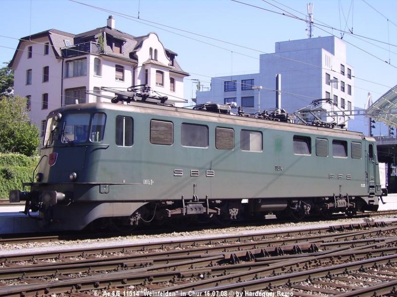 Das Thurgau zu Gast in Chur.. Heute in Form der Ae 6/6 11514  Weinfelden .
16.07.08