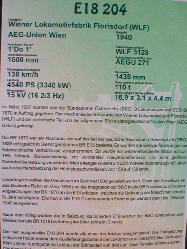  Datenschild  der E18 204