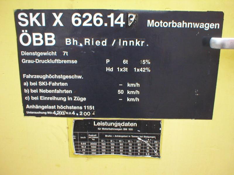 Datenschild SKI-X626.143 (Juli2004 im Bhf. Ried i.I.