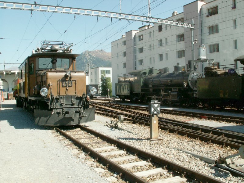 Davoserrundfahrt,Lok Ge 6/6 Nr.414 mit dem Tanklschwagen beim Mittagshalt des Dampfextrazuges in Davos.16.09.07