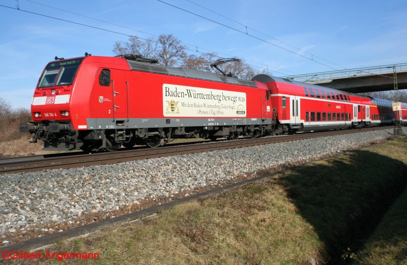 DB 146 114-4 mit RE31017 Offenburg-Basel am 10.02.2008 in Offenburg-Hiboltsweier.