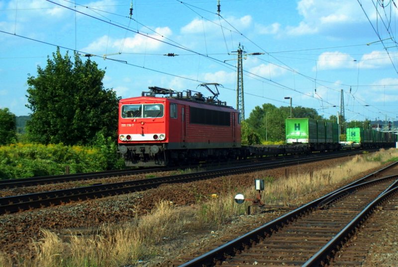 DB 155 116-7 mit dem TEC 42147  Hangartner-KLV  von Rostock Seehafen nach Verona Quadrante Europa, in Naumburg (Saale); 07.08.2009