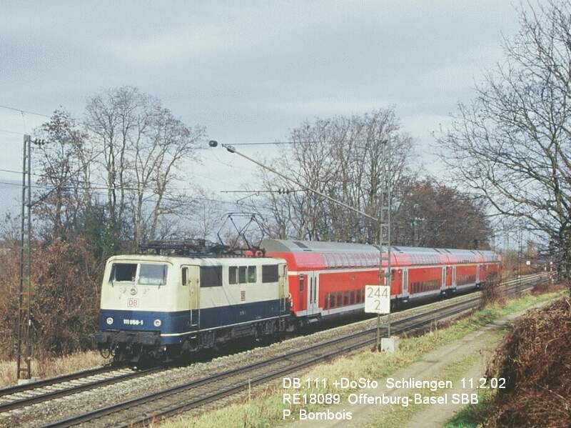 DB.111 +DoSto  Schliengen  11.2.02
RE18089  Offenburg-Basel SBB
