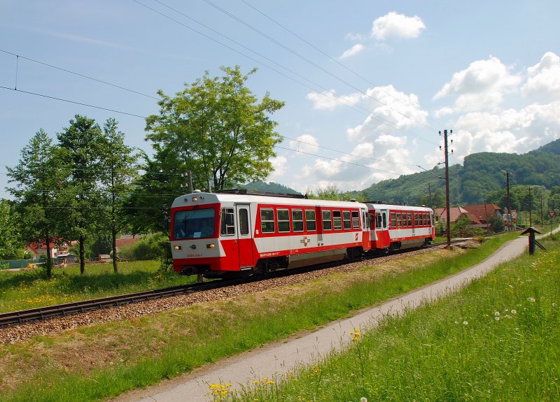 Der 5090 014 und 5090 009 konnte ich am 20.5.2009 kurz nach der Ausfahrt von Kirchberg an der Pielach fotografieren. Die beiden 5090er brachten einen Regionalzug nach Laubenbachmhle.