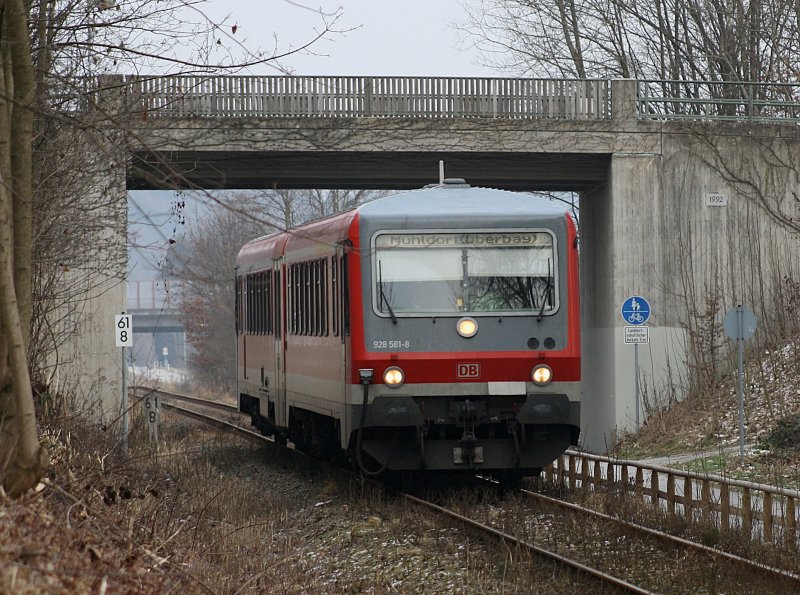 Der 628 581 am 04.01.2009 unterwegs auf der Rottalbahn bei Pfarrkirchen.