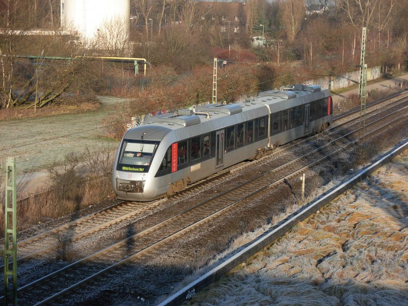 Der Abellio Lint41 pendelt als RB46 im Halbstundentakt zwischen den Hauptbahnhfen Bochum und Gelsenkirchen. Aufgenommen am 02.01.2008 auf der Nokia-Bahn bei Herne-Eickel