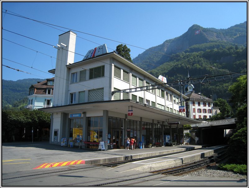 Der Bahnhof der Rigi-Bahn in Vitznau, aufgenommen am 20.07.2007.