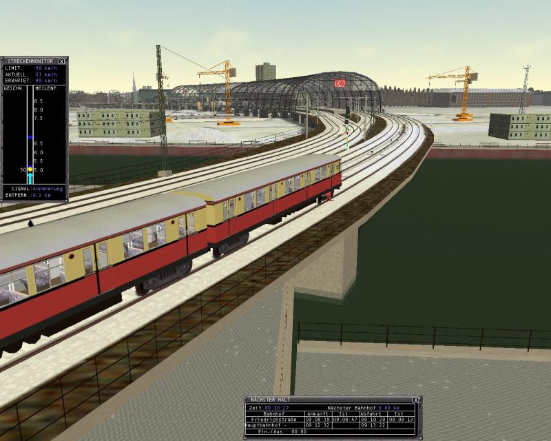 Der Berliner Hauptbahnhof im Bau. Einfahrt eines S-Bahnzuges der 477 Baureihe.