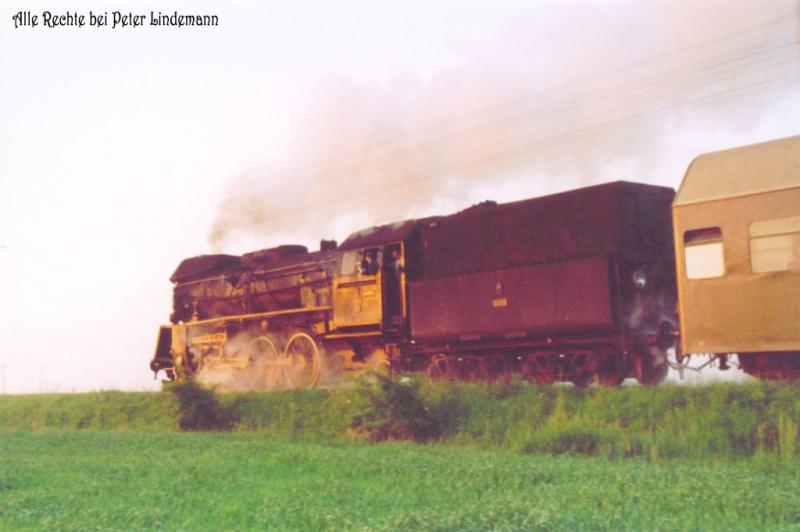 Der Frhzug nach Posen um 5:19 in der Maisonne des noch kalten Tages. Ol49-69 bei Adamowo, 2002.
