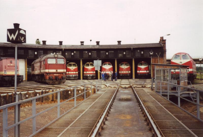 Der Lokschuppen 2 des Bw Gera 1994 
Zur Instandhaltung wurde der Schuppen nicht mehr genutzt.
In ihm wurden die im Einsatz stehenden Tfz.untergestellt.