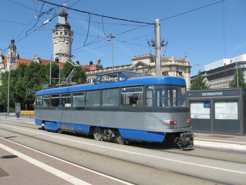 Der neue Schienenschleifzug (5091) der LVB. Gesehen am 27.07.09 an der Haltestelle Wilhelm-Leuschner-Platz.