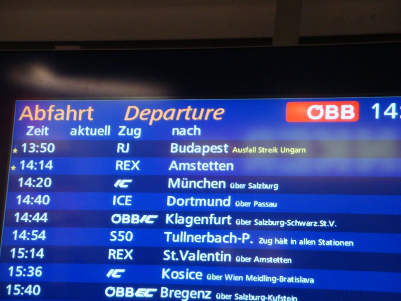 Der Railjet sollte eigentlich bis nach Budapest fahren nur wegen  Streik Ungarn  ist er am Wien Westbhf geblieben am 14.12.08