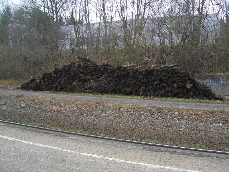 Der R�ckbau von alten Anschluss- und Abstellgleisen hinterl�sst auch in Reinfeld (Holst.) seine Spuren. Vor ca. 2 Wochen wurden diese Altschwellen aus dem noch Sichtbaren Schotterbett herausgerissen.
