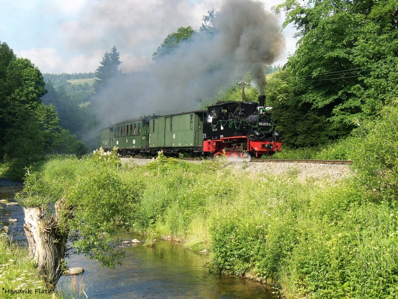 Der verpasste Militrzug wurde aber durch die Fahrt der 99 4511-4 komplett aus dem leicht verrgerten Fotografengedchtnis verdrngt! Das  Meppel  zog eine Hochzeitsgesellschaft durch das Pressnitztal. Wiederum aufgenommen zwischen Steinbach und dem Haltepunkt Wildbach am 21.06.2008