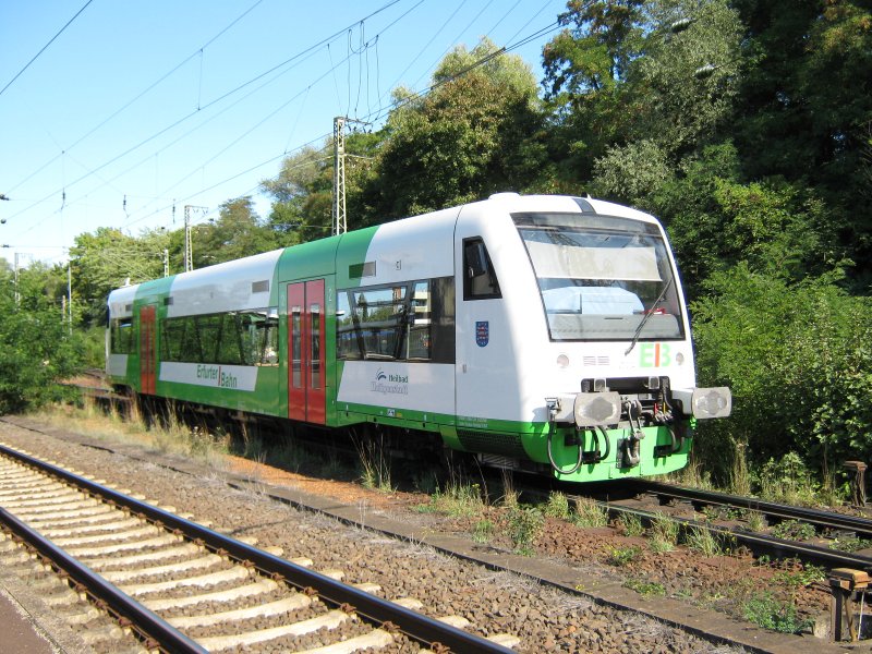 Der VT 004 der Erfurter Industriebahn (EIB) in Eichenberg. Sommer 2008.