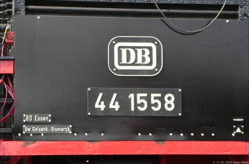 Detailansicht der 44 1558 der HEG im BW Bismarck. 31.03.2007