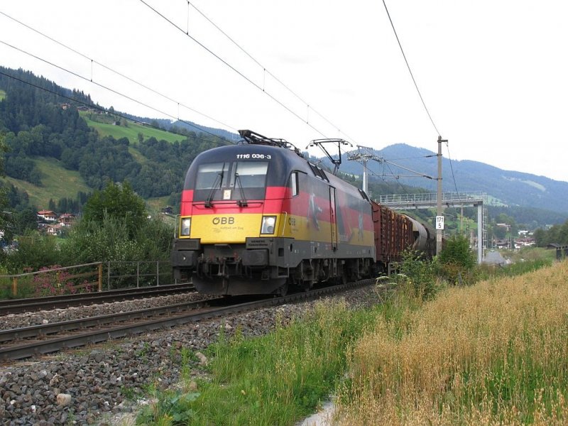  Deutscher  1116 036-3 mit G�terzug DG 54434 von Salzburg Gnigl nach Hall bei Brixen im Thale am 22-8-2008.