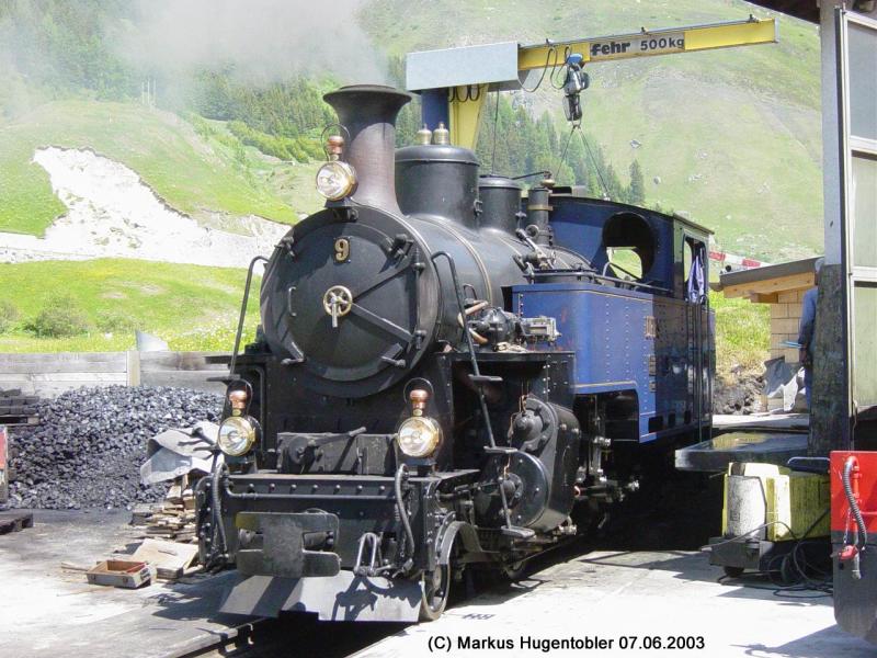 DFB HG 3/4 9  Gletschhorn  vor dem Depot in Realp DFB am 07.06.2003