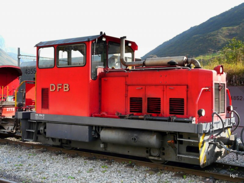 DFB - Zahnrad Diesellok HGm 2/2  51 im Bahnhof Realp am 25.09.2009