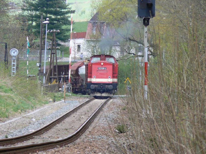 DGS 89757 von Schlettau nach Annaberg am 01.05.2008. Gleichzeitig letzter Tag der 112 326 in dieser Farbgebung.