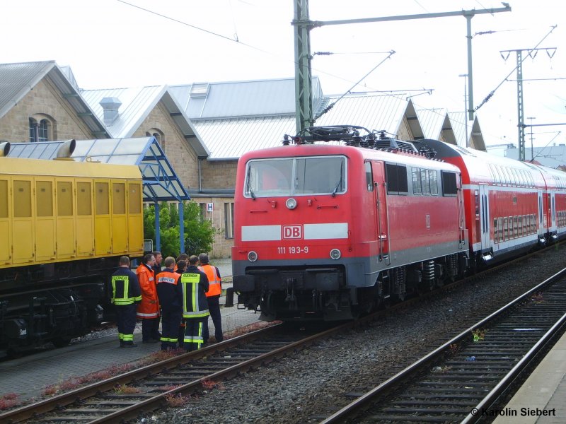 Die 111 193 bei einer bung der Feuerwehr in Fulda am 12.05.2007