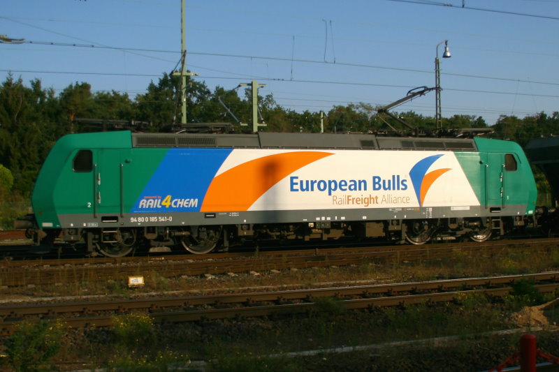 Die 185 541-0 mit einem G�terzug aufgenommen am 25.09.2009 in Frankfurt Stadion auf Bahnsteig 1.
