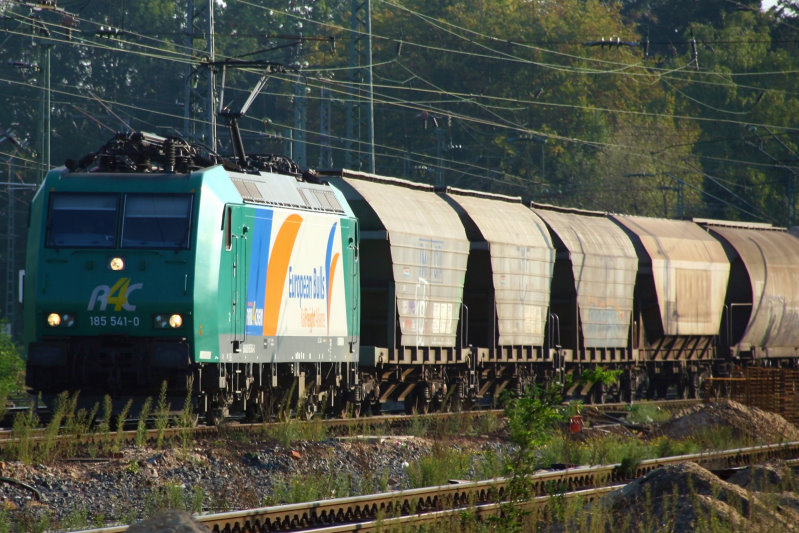 Die 185 541-0 mit einem Gterzug aufgenommen am 25.09.2009 in Frankfurt Stadion aufgenommen am Bahnsteig 1.