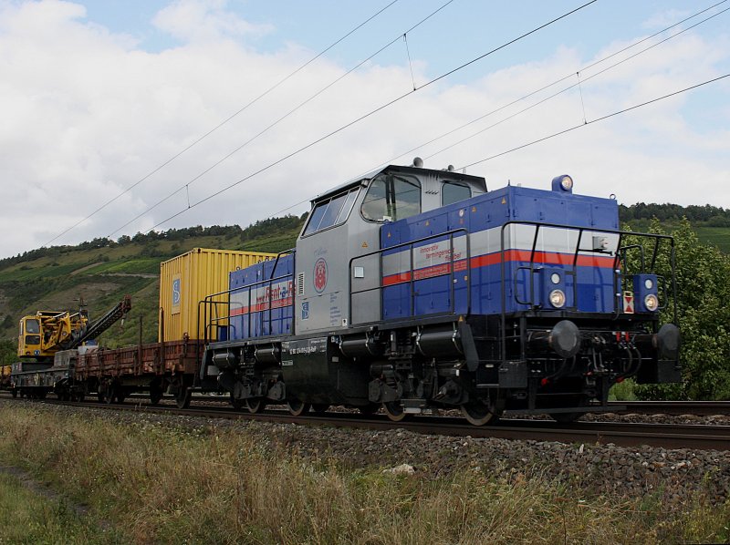 Die 214 019 von RentARail mit einem Bauzug am 29.08.2009 unterwegs bei Thngersheim. 
