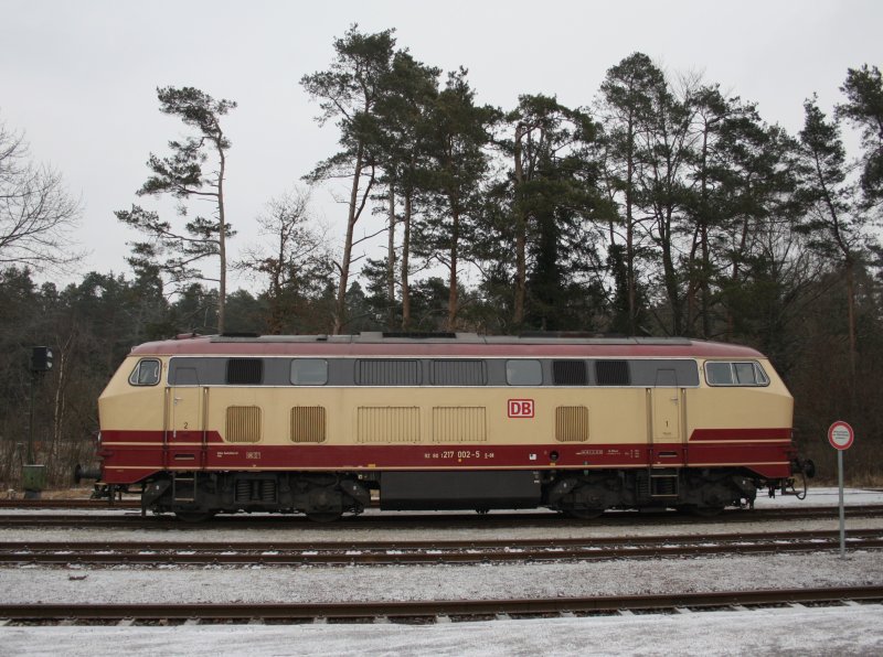 Die 217 002 am 02.01.2009 im Bahnhof Kastl. 