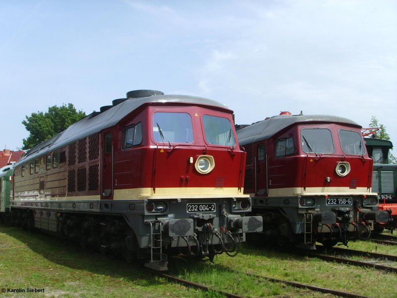 Die 232 004 und 232 158 in nicht ganz korrekter DR-Lackierung im BW-Weimar zum BW-Fest am 26.05.2007