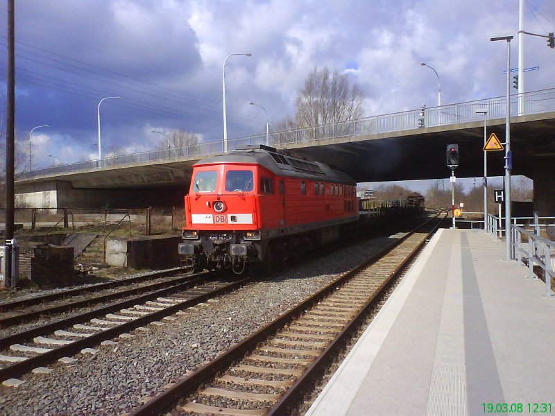 Die 233 127 fhrt gerade mit ihrem GZ am Bhf. Brandenburg-Altstadt vorbei.