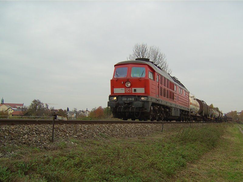 Die 233 219 am 30.10.2007 mit einem Gterzug Richtung Mhldorf in Alttting 