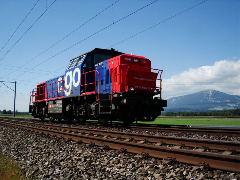 Die Am 843 063 war am 25.08.2008 auf Solofahrt unterwegs zwischen Wangen a.A. und Deitingen.