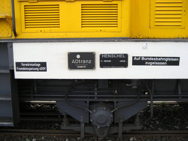 Die Aufschrifte auf der Lokomotive.