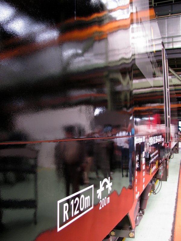 Die Beschucher spiegeln sich auf der Blitzsauberen ES 64 U2 - 099 (182 599-1) von MRCE Dispolok, diese sieht sowas von Klasse in diesem Zustand aus. Sie stand etwas angeschottet auf einer Achswage beim Tag der offenen Tr im AW Dessau.