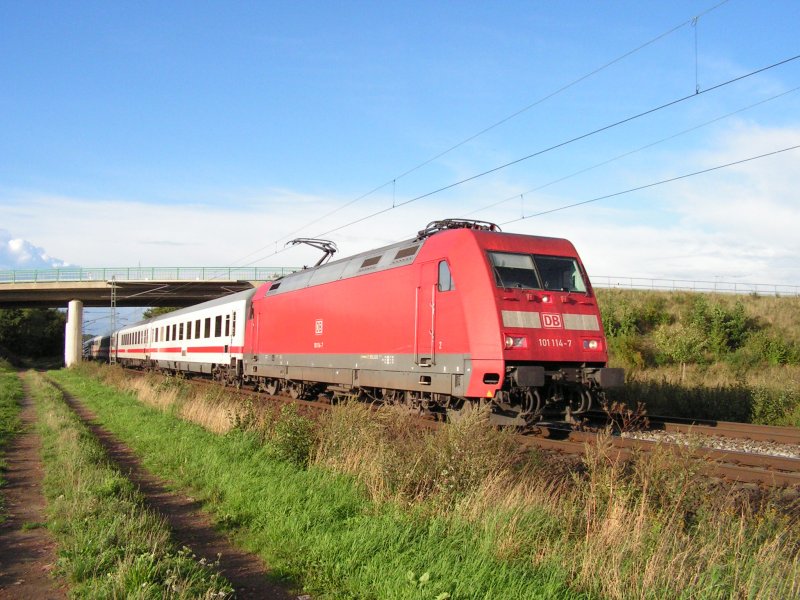 Die BR 101 114-7 am 29.8.06 mit ihrem IC kurz vor Nienburg (Weser).