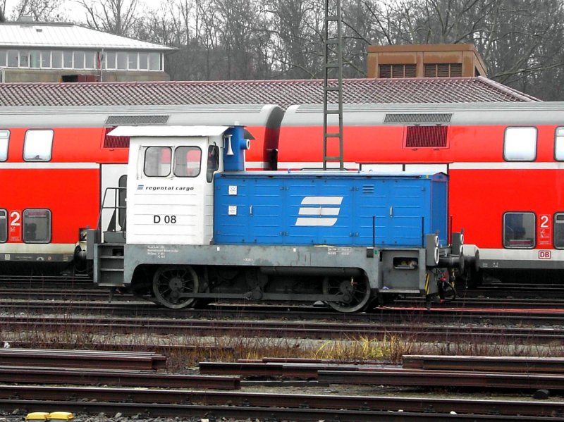 Die D 08 (Gartenlaube) der Regentalbahn bei Rahngierarbeiten am 09.12.2007 in Regensburg Hbf.