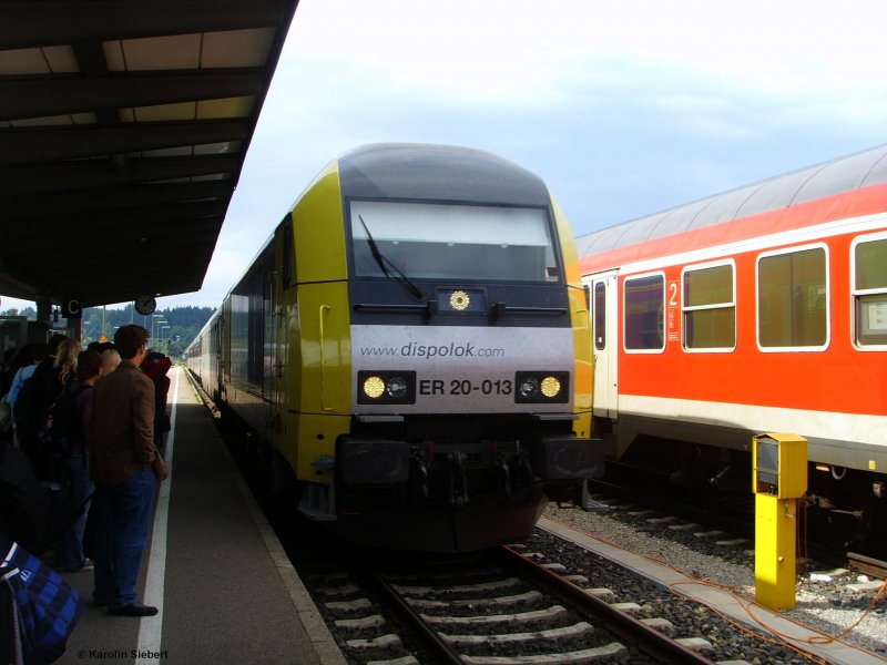 Die Dispolok ER 20 - 013 (ALEX) bei der Einfahrt in Kempten am 02.08.2007