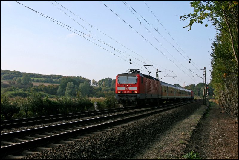 Die Dortmunder 143 187 bringt die RB91 (RB 39173)  RUHR-SIEG-BAHN  von Hagen zurck nach Siegen. Am Zugschluss luft die 143 290 mit.